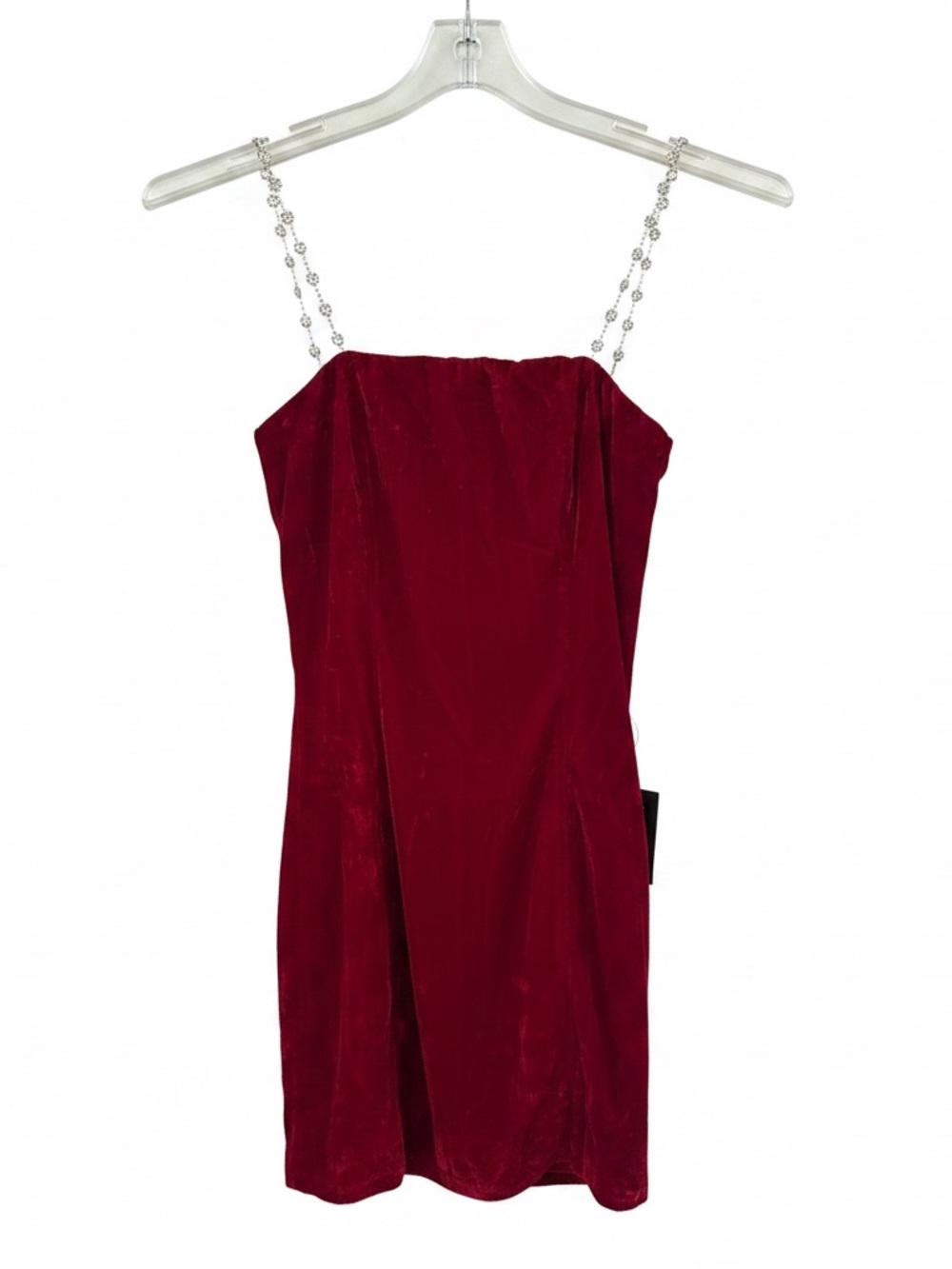 Lulu's Burgundy Velvet Strapless Mini with Crystal Chain Straps